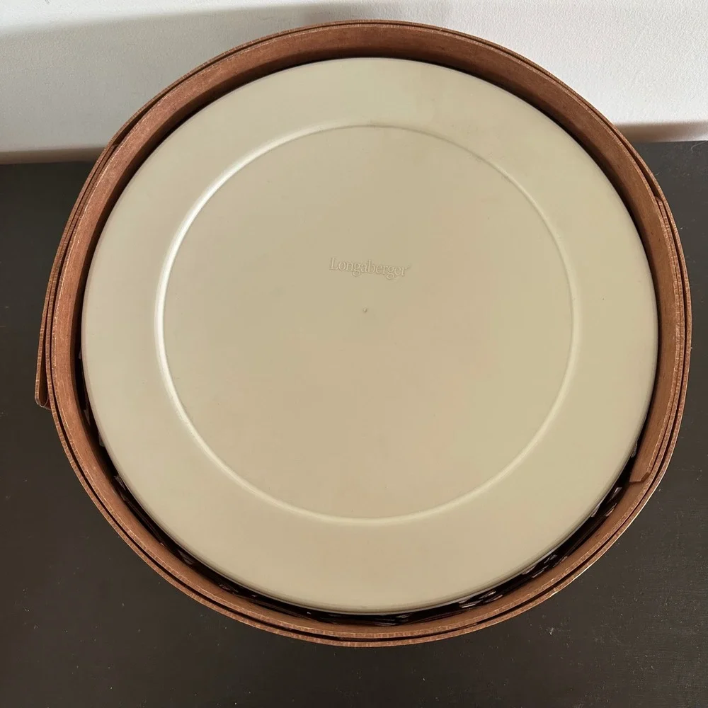 Longaberger Round Woven Basket Wood Lid Divided Bowl Lid 40454 Entertaining